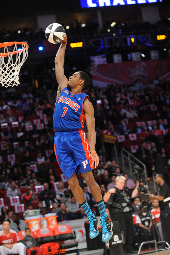 HOUSTON, TX - FEBRUARY 16: Brandon Knight #7 of the Detroit Pistons participates during 2013 Taco Bell Skills Challenge on State Farm All-Star Saturday Night as part of 2013 NBA All-Star Weekend on February 16, 2013 at Toyota Center in Houston, Texas. (Photo by Noah Graham/NBAE via Getty Images)