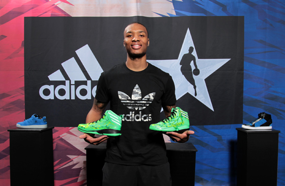 Damian Lillard of the Portland Trail Blazers poses for a media photo session at the adidas VIP suite during NBA All-Star weekend in Houston.