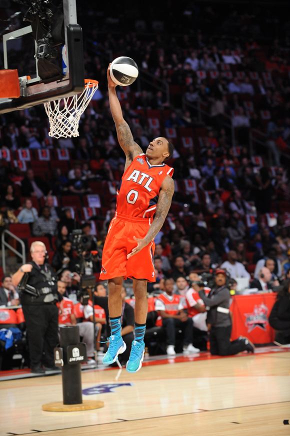 HOUSTON, TX - FEBRUARY 16: Jeff Teague #0 of the Atlanta Hawks participates during 2013 Taco Bell Skills Challenge on State Farm All-Star Saturday Night as part of 2013 NBA All-Star Weekend on February 16, 2013 at Toyota Center in Houston, Texas. (Photo by Noah Graham/NBAE via Getty Images)