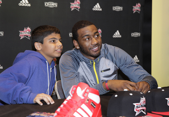 John Wall of the Washington Wizards meets fans at Champs Sports at Galleria Mall in Houston during NBA All-Star weekend.