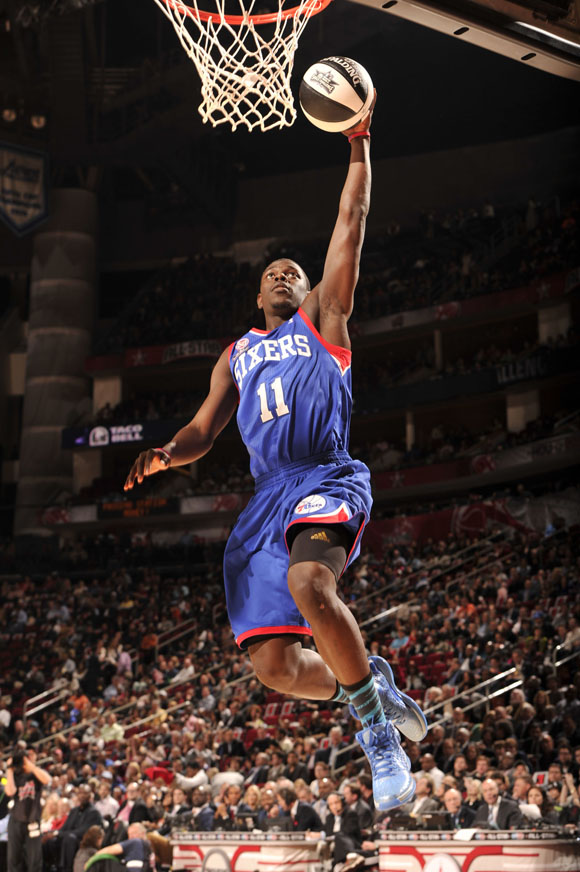 HOUSTON, TX - FEBRUARY 16: Jrue Holiday #11 of the Philadelphia 76ers shoots the ball during the 2013 Taco Bell Skills Challenge on State Farm All-Star Saturday Night as part of 2013 NBA All-Star Weekend on February 16, 2013 at Toyota Center in Houston, Texas. (Photo by Bill Baptist/NBAE via Getty Images)