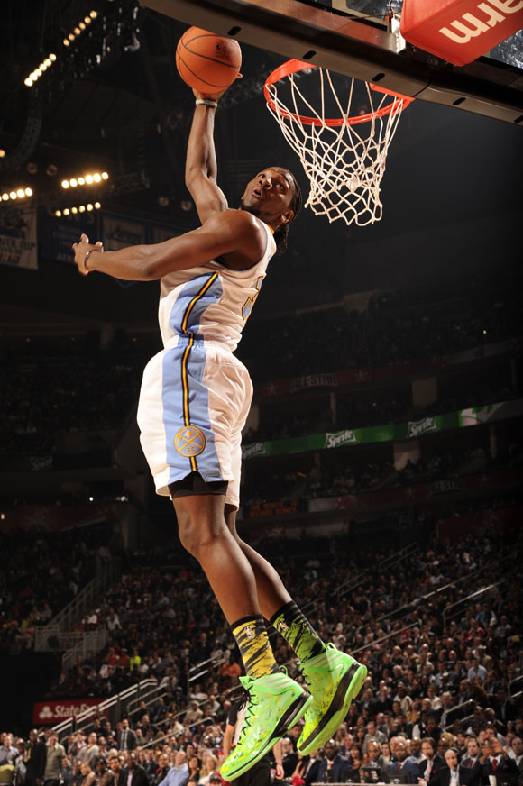 HOUSTON, TX - FEBRUARY 16: Kenneth Faried #35 of the Denver Nuggets dunks the ball during the 2013 Sprite Slam Dunk Contest on State Farm All-Star Saturday Night as part of 2013 NBA All-Star Weekend on February 16, 2013 at Toyota Center in Houston, Texas.(Photo by Bill Baptist/NBAE via Getty Images)