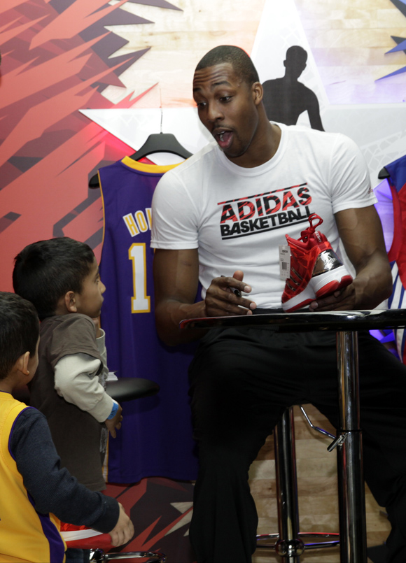 All-Star Dwight Howard of the Los Angeles Lakers meets fans at the adidas Store at Galleria Mall during NBA All-Star in Houston.