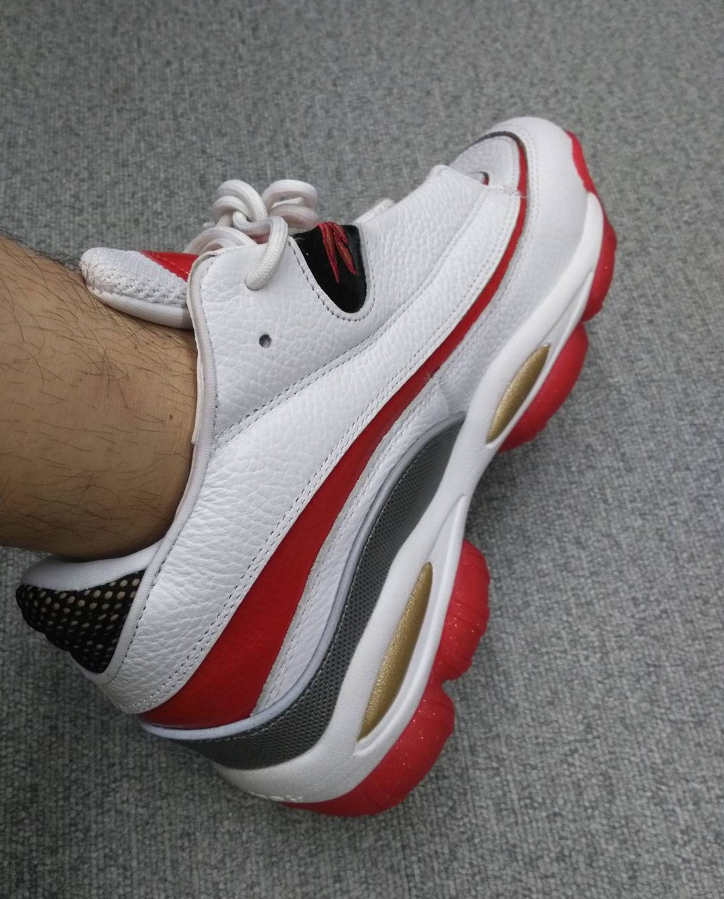 reebok answer 1 white red on foot