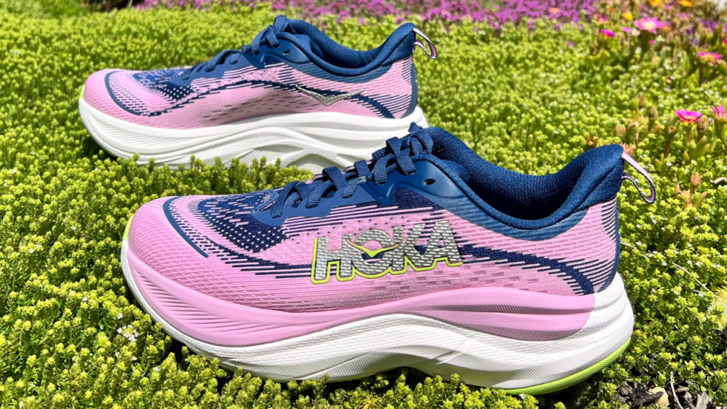 Hoka Skyflow sitting on bushes