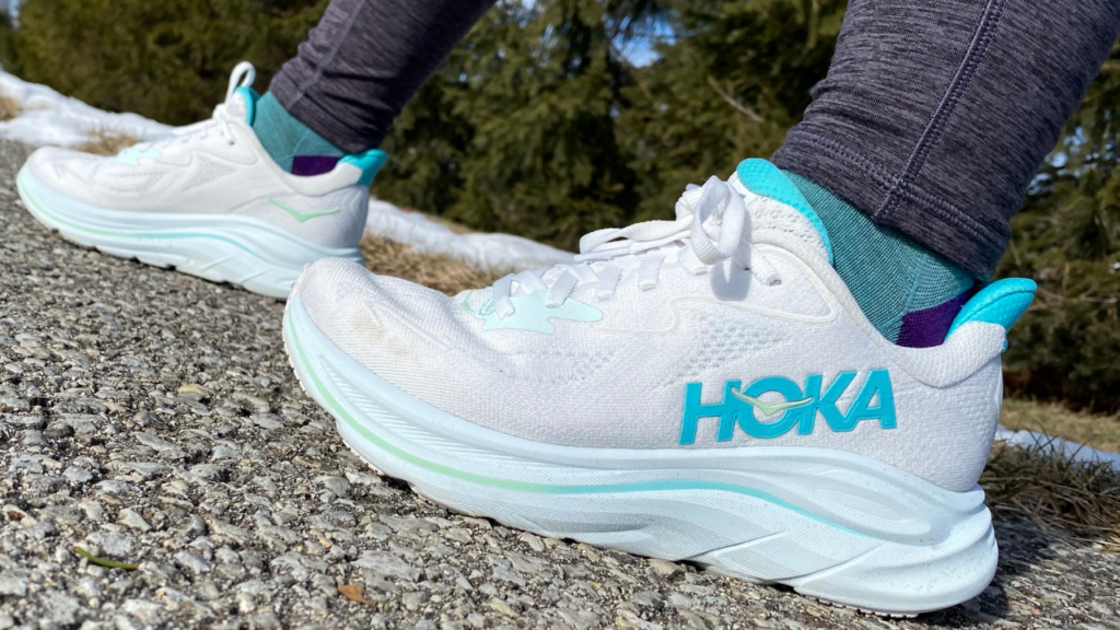 Hoka Clifton 10 on Annie's feet