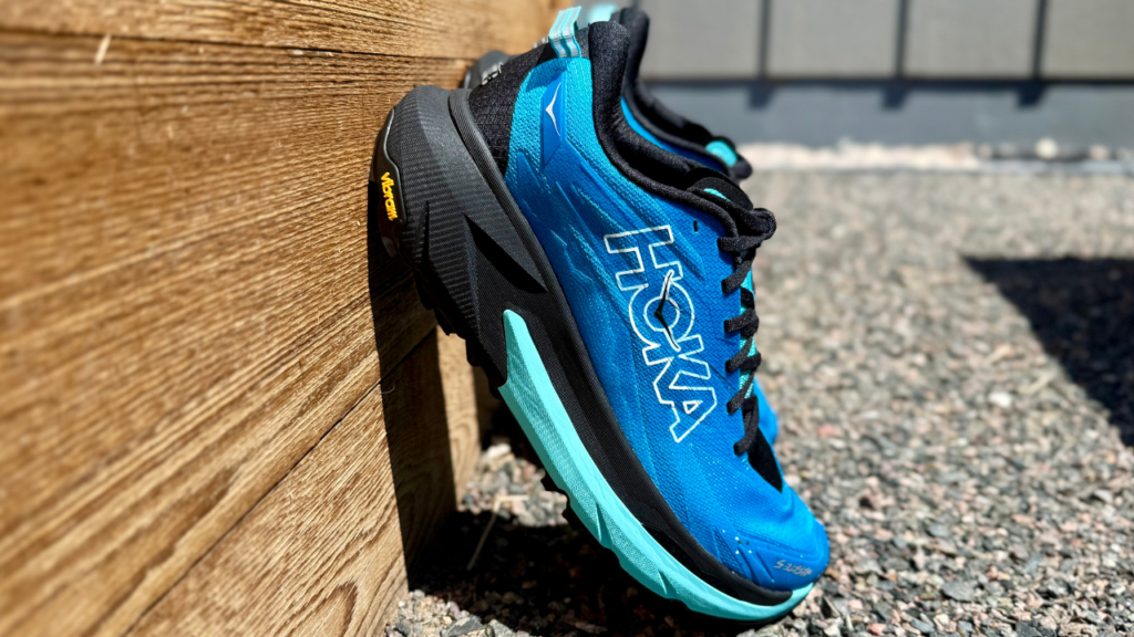 HOKA Mafate 5 leaning on wall