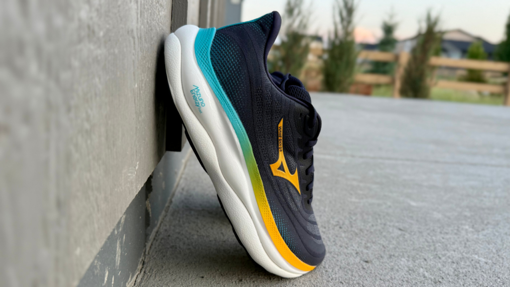 Mizuno Wave Sky 9 leaning on wall