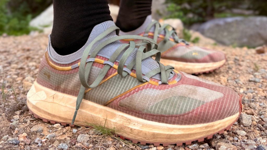 Tracksmith Eliot Range dirty and unlaced on foot