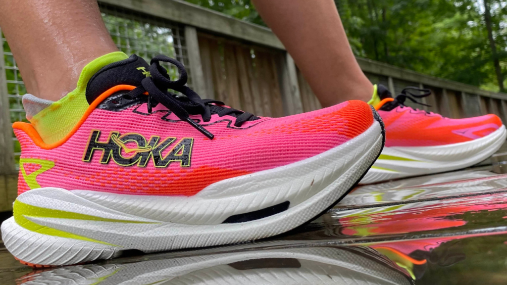 Hoka Mach X 3 on foot in the rain