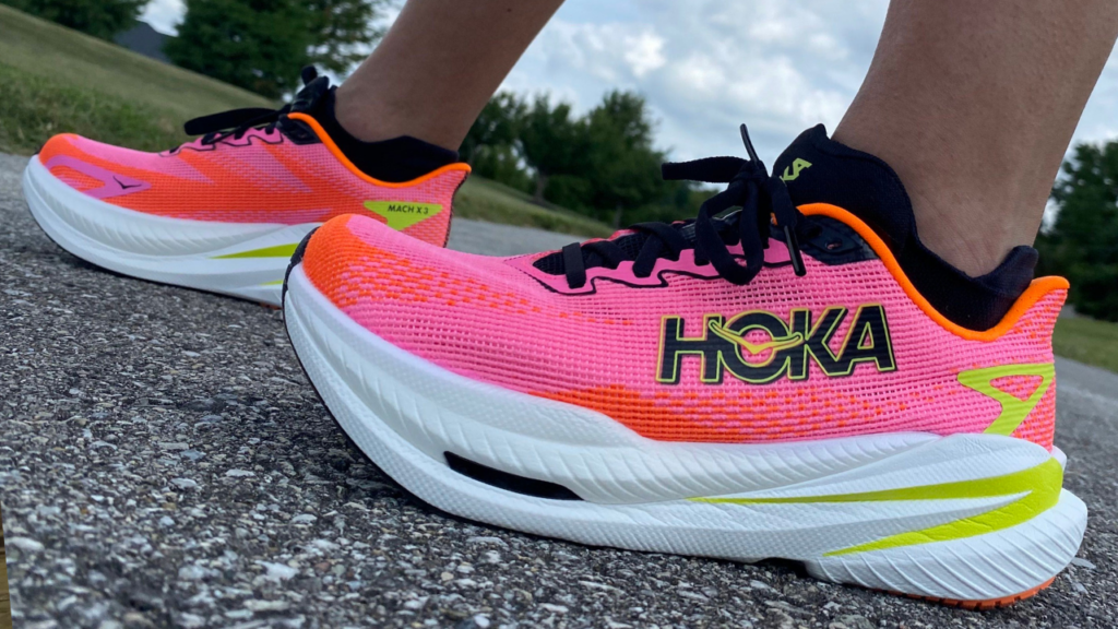 Hoka Mach X 3 on foot lateral view