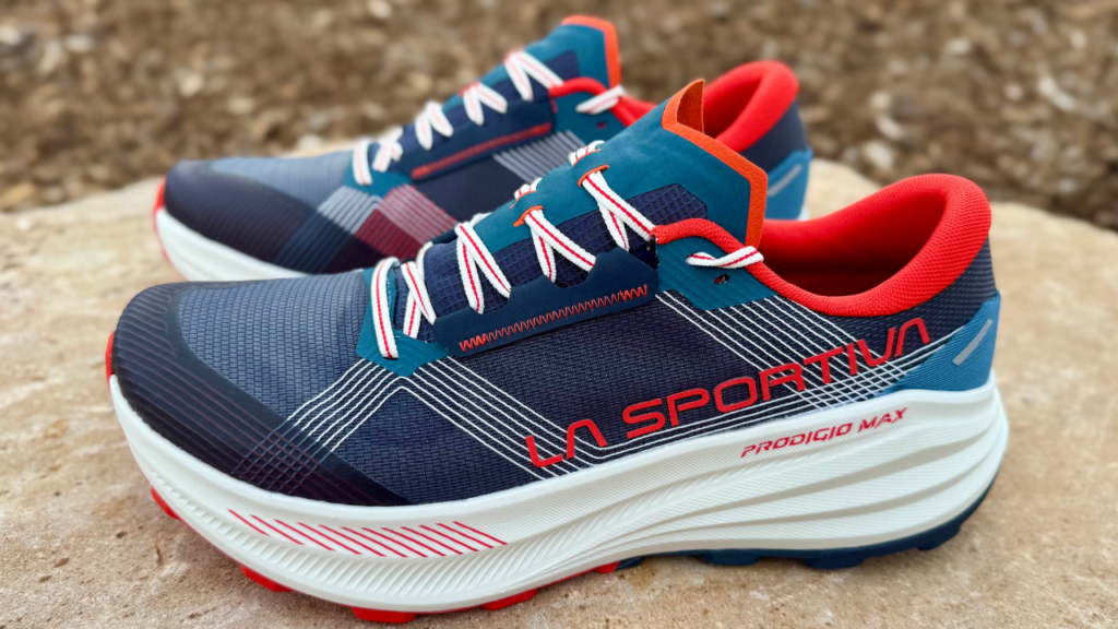 La Sportiva Prodigio Max both shoes on rock