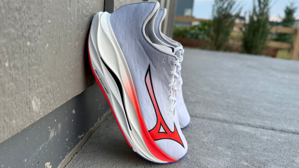Mizuno Wave Rebellion Flash 3 leaning on wall