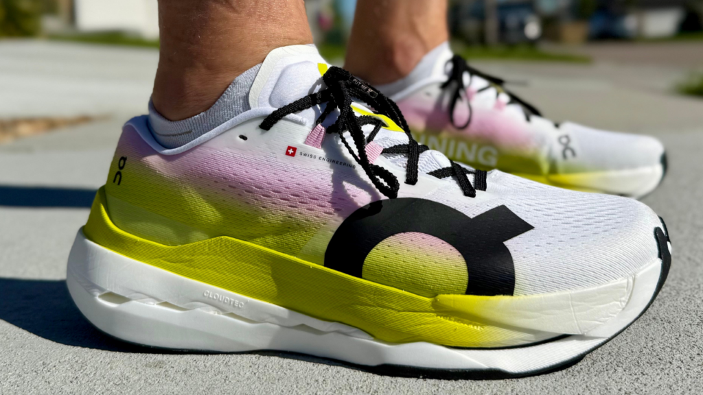 On Cloudboom Max on foot in the sun