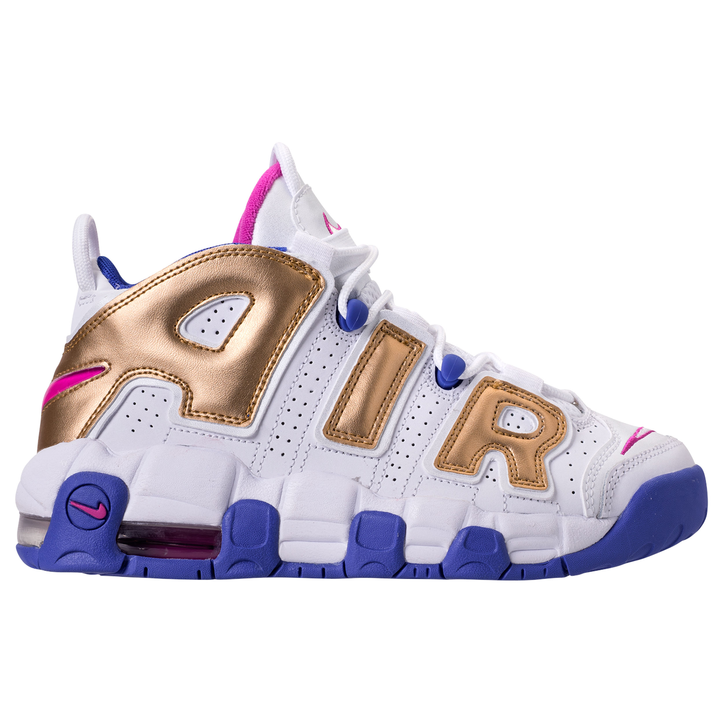 nike uptempo white and gold