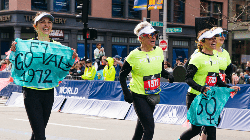 2022 Boston Marathon: Valerie Rogosheske runs with her daughters.